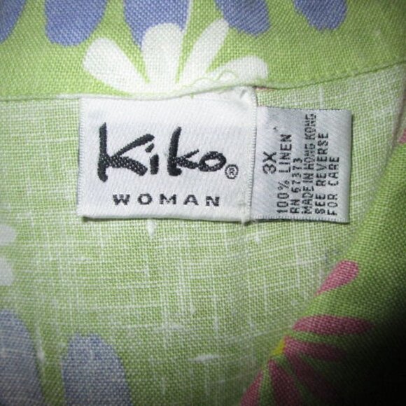 VTG Kiko LINEN Button Up Size 3X BLOUSE Tunic TOP Flowers TROPICAL Lagenlook 80s - Picture 5 of 11